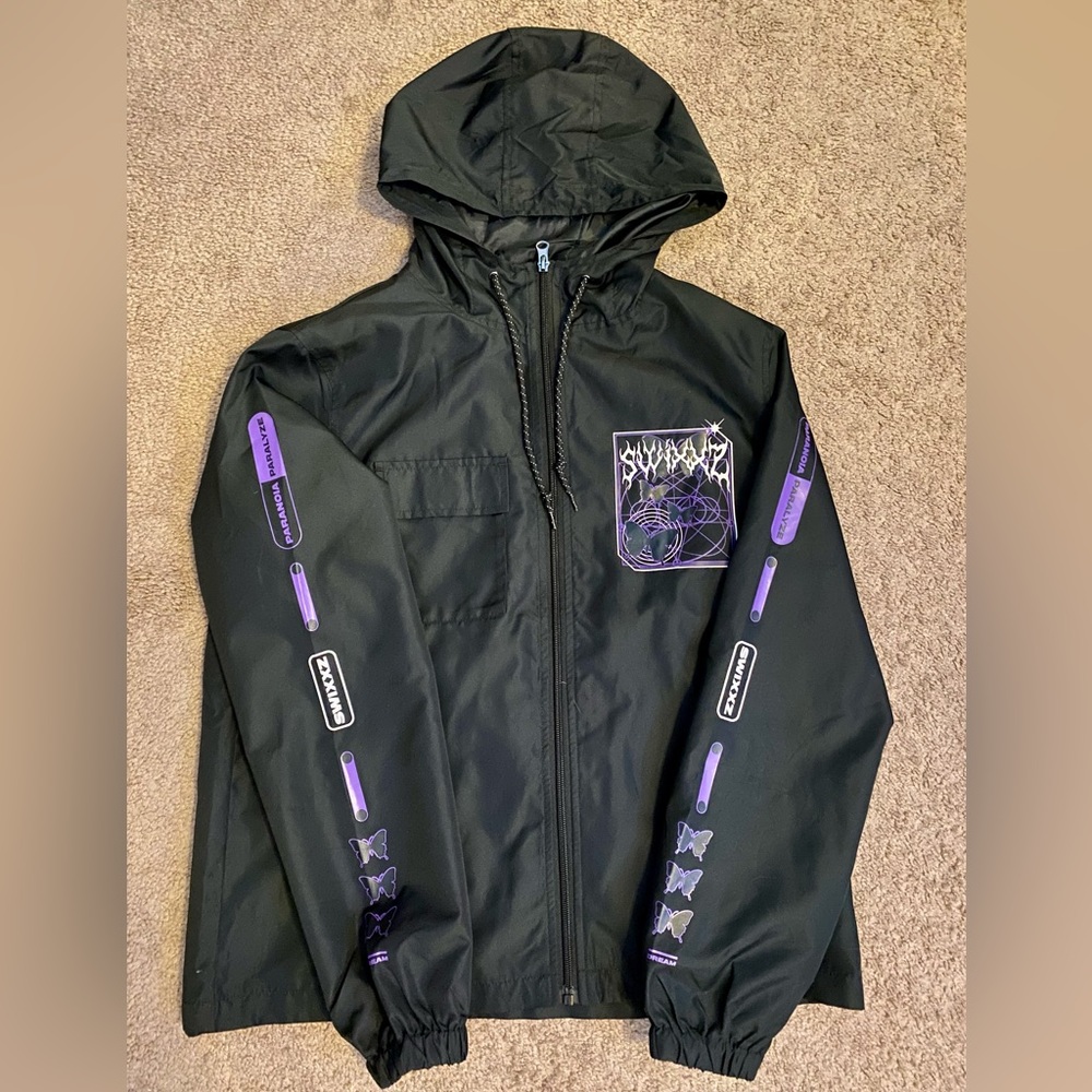 SWIXXZ Geometric Windbraker Jacket | Black and Purple | Size: Small